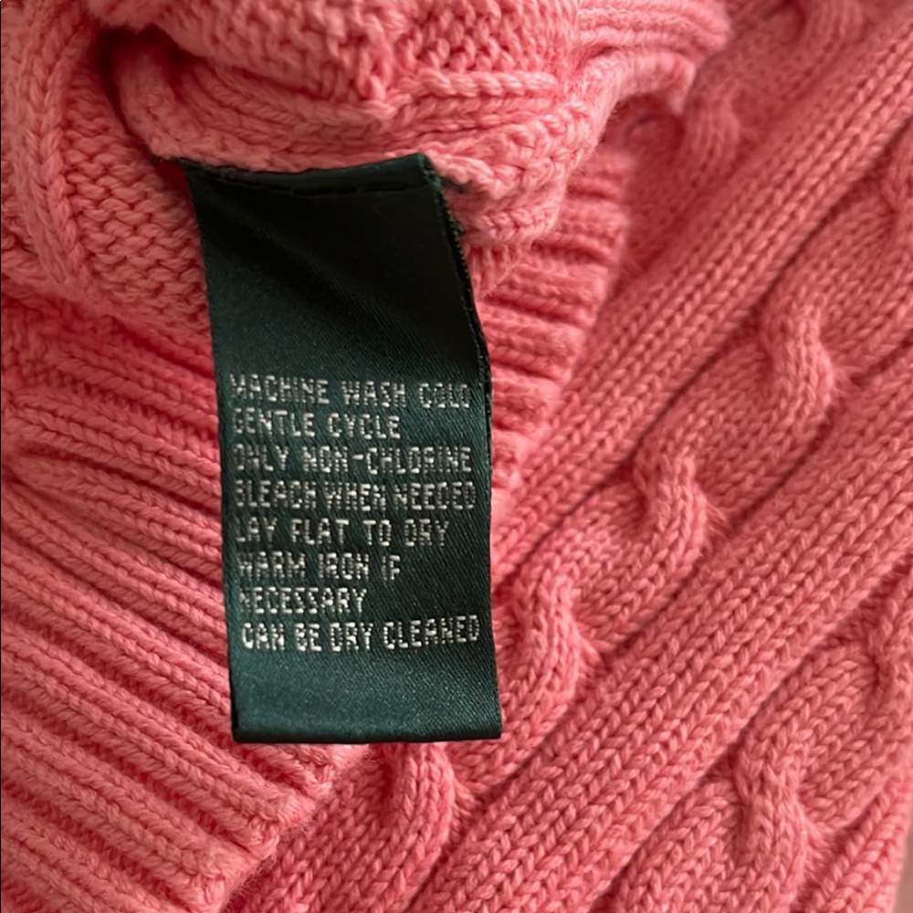 Lauren Ralph Lauren Pink Cropped Cable Knit Crew Neck Sweater made in Hong Kong - Picture 6 of 9